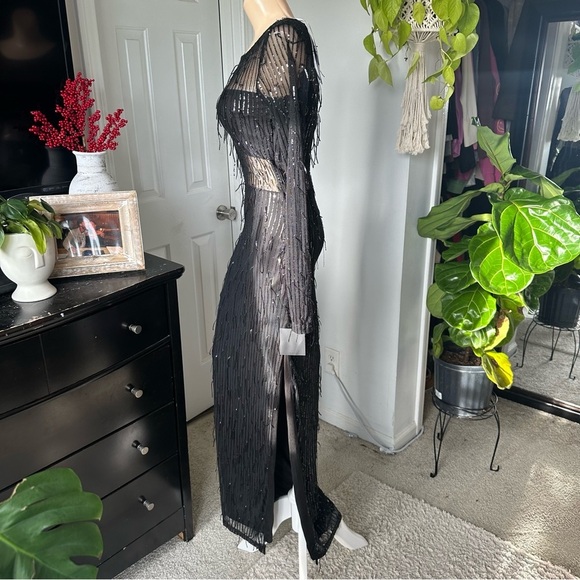 LULU’S SHEER FASCINATION SHEER MESH SEQUIN FRINGE MAXI DRESS - Picture 9 of 16